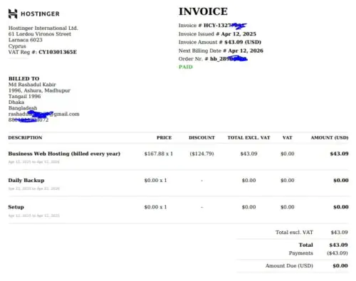 Hostinger Business Hosting Buy in Bangladesh photo review